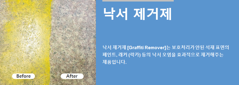 ConfiAd® 낙서 제거제 [Graffiti Remover]는 보호처리가 안된 석재 표면의 페인트, 래커(락카) 등의 낙서 오염을 효과적으로 제거해주는 제품입니다.